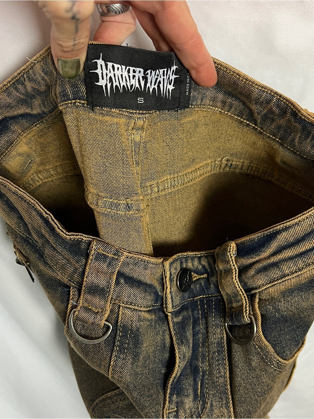 Darker Wavs Acid Wash Frequency Strappy Cargo Jeans - Picture 7 of 7